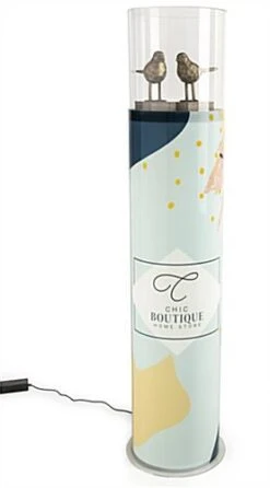 14" Round Display Case W/ Interior LED Lights & Custom Wraparound Graphics - Clear