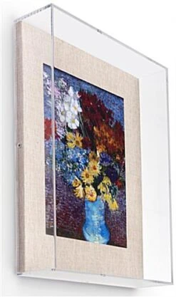 11 X 14 Wall Mounted Exhibit Case W/ Linen Backing, Acrylic Vitrine - Tan