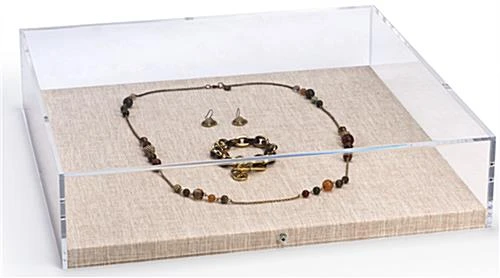 17 X 17 Wall Mounted Exhibit Case W/ Linen Backing, Acrylic Vitrine - Tan 5 17 X 17 Wall Mounted Exhibit Case W/ Linen Backing, Acrylic Vitrine - Tan - Image 3