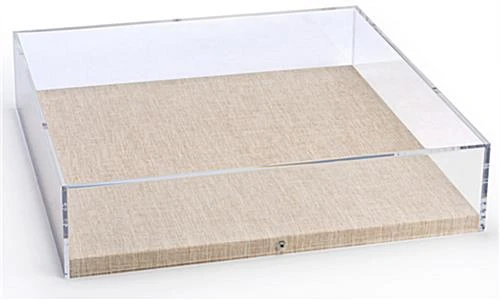 17 X 17 Wall Mounted Exhibit Case W/ Linen Backing, Acrylic Vitrine - Tan 6 17 X 17 Wall Mounted Exhibit Case W/ Linen Backing, Acrylic Vitrine - Tan - Image 4
