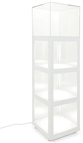 20" Acrylic Display Case W/ Interior LED Lights, Locking Fixed Shelves- White 3 20" Acrylic Display Case W/ Interior LED Lights, Locking Fixed Shelves- White