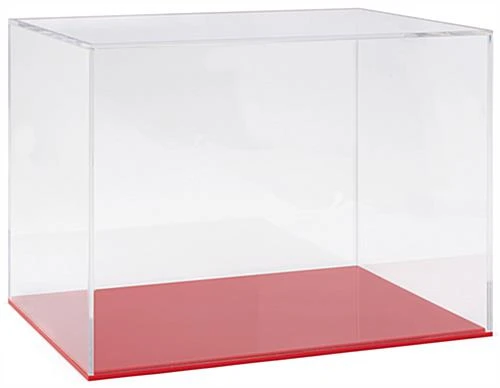 16 X 12 Square Countertop Display Case With Clear Acrylic Lift-Off Top - Red Base 4 16 X 12 Square Countertop Display Case With Clear Acrylic Lift-Off Top - Red Base - Image 2