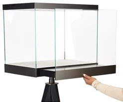 24" Glass Display Case W/ Pull-Out Door, 8 LED Lights, Tripod Legs - Black -LuxeDisplay Shop dctripled.ra5 preview