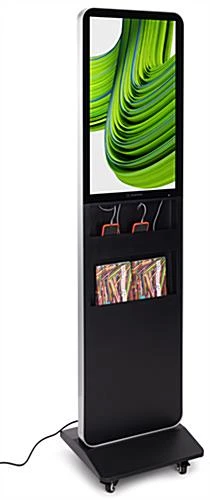 32" Screen Magazine Rack Charging Station, W/ Android OS, Wheels – Black