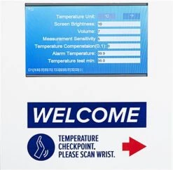 Non-Touch Wrist Temperature Scanner Stand W/ 1000ml Gel Sanitizer Dispenser - White -LuxeDisplay Shop dgtempscn.ra3 preview