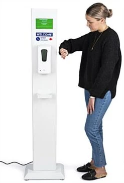 Non-Touch Wrist Temperature Scanner Stand W/ 1000ml Gel Sanitizer Dispenser - White -LuxeDisplay Shop dgtempscn.ra6 preview