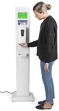 Non-Touch Wrist Temperature Scanner Stand W/ 1000ml Gel Sanitizer Dispenser - White -LuxeDisplay Shop dgtempscn.ra7 preview