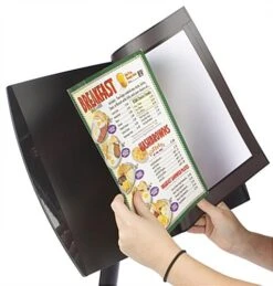 8.5 X 11 Menu Floor Stand For 2 Signs, Magnetic Lens, Convex Curved Frame - Black -LuxeDisplay Shop dmfs1117db.ra2 preview