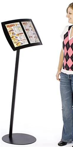 8.5 X 11 Menu Floor Stand For 2 Signs, Magnetic Lens, Convex Curved Frame - Black -LuxeDisplay Shop dmfs1117db.ra3 preview