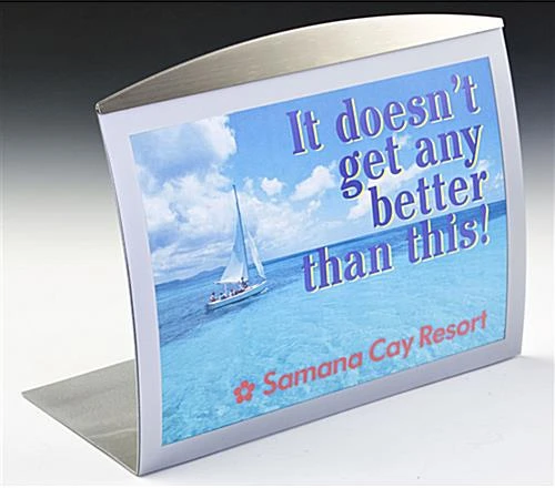 A4 Horizontal Sign Holder For Tabletop, With Magnetic Lens, Curved - Silver 4 A4 Horizontal Sign Holder For Tabletop, With Magnetic Lens, Curved - Silver - Image 2