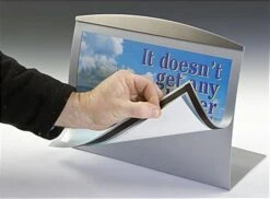 A4 Horizontal Sign Holder For Tabletop, With Magnetic Lens, Curved - Silver