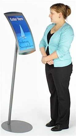 11 X 17 Menu Floor Stand, Magnetic Lens, Curved Frame, Portrait Or Landscape - Silver -LuxeDisplay Shop dmgfs17slv.ra2 preview