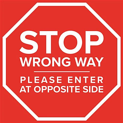 12 X 12 Pre-Printed Floor Decal For Crowd Control, Stop Wrong Way Message - Red 3 12 X 12 Pre-Printed Floor Decal For Crowd Control, Stop Wrong Way Message - Red