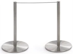 Set Of (6) QueuePole Slim 16” Stanchion Posts W/ 50’ Gray Elastic Cord - Silver -LuxeDisplay Shop fd16ksv06.ra1 preview