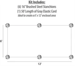 Set Of (6) QueuePole Slim 16” Stanchion Posts W/ 50’ Gray Elastic Cord - Silver -LuxeDisplay Shop fd16ksv06.ra3 preview