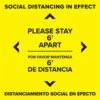 24 X 24 Pre-Printed Floor Decal For Crowd Control, Bilingual 6 FT Apart - Yellow -LuxeDisplay Shop fd24sd1scp .rw preview