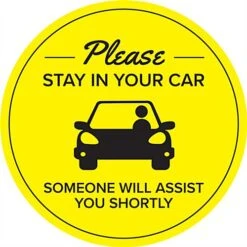 36” Pre-Printed Floor Decal Circle For Curbside Pickup, Stay In Your Car - Yellow