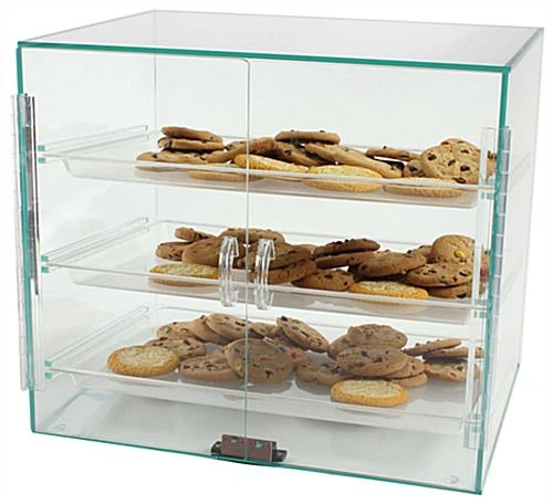Food Display Case With (3) Plastic Removable Trays - Green Acrylic 4 Food Display Case With (3) Plastic Removable Trays - Green Acrylic - Image 2
