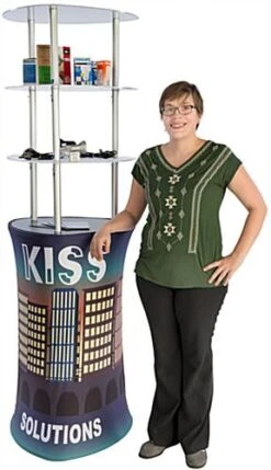 Trade Show Display Tower W/ Acrylic Shelves, Custom Fabric Cover, Portable - Silver -LuxeDisplay Shop fdr39trgd.ra3 preview