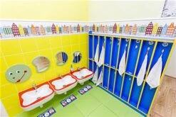 14 X 6 Pre-Printed Floor Decal With Non-Slip Surface, Hand Washing Message - Blue -LuxeDisplay Shop fdschool enviro1 preview