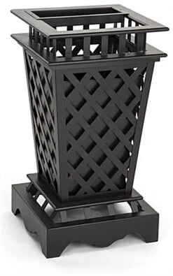 10 Gal Cast Aluminum Trash Receptacle W/ Powder Coated Finish, Basket Weave - Black