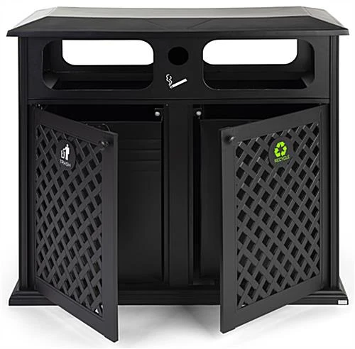 Dual 17 Gal Cast Aluminum Receptacle W/ Powder Coated Finish, Basket Weave - Black 5 Dual 17 Gal Cast Aluminum Receptacle W/ Powder Coated Finish, Basket Weave - Black - Image 3
