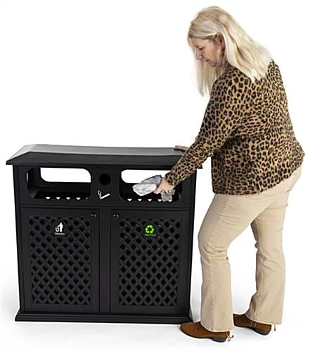 Dual 17 Gal Cast Aluminum Receptacle W/ Powder Coated Finish, Basket Weave - Black 8 Dual 17 Gal Cast Aluminum Receptacle W/ Powder Coated Finish, Basket Weave - Black - Image 6