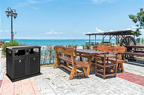 Dual 17 Gal Cast Aluminum Receptacle W/ Powder Coated Finish, Basket Weave - Black 9 Dual 17 Gal Cast Aluminum Receptacle W/ Powder Coated Finish, Basket Weave - Black - Image 7