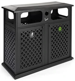 Dual 17 Gal Cast Aluminum Receptacle W/ Powder Coated Finish, Basket Weave - Black