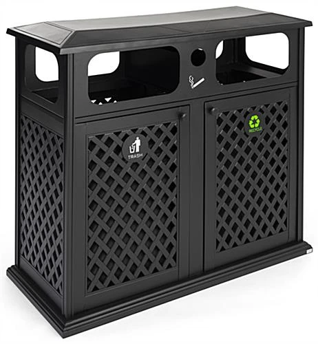 Dual 17 Gal Cast Aluminum Receptacle W/ Powder Coated Finish, Basket Weave - Black 3 Dual 17 Gal Cast Aluminum Receptacle W/ Powder Coated Finish, Basket Weave - Black