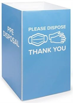 Corrugated Plastic Dump Bin For Floor, Includes Top, PPE Disposal Graphic - Blue -LuxeDisplay Shop fgctrwhppe.ra2 preview