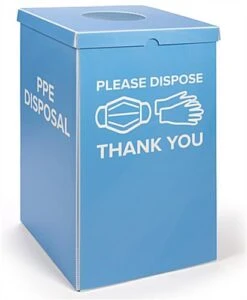 Corrugated Plastic Dump Bin For Floor, Includes Top, PPE Disposal Graphic - Blue