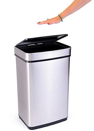 Trash Receptacle With 16 Gallon Bin W/ Motion Sensor - Silver 4 Trash Receptacle With 16 Gallon Bin W/ Motion Sensor - Silver - Image 2