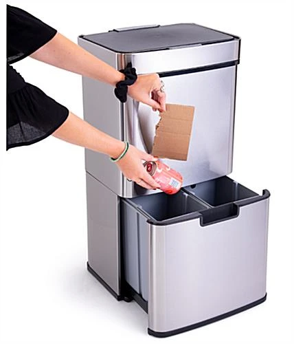 Trash Receptacle With 11 Gallon Bin, Motion Sensor W/ Multi-Purpose Drawer - Silver 4 Trash Receptacle With 11 Gallon Bin, Motion Sensor W/ Multi-Purpose Drawer - Silver - Image 2
