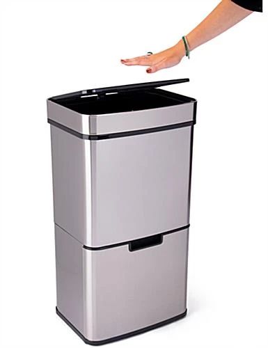 Trash Receptacle With 11 Gallon Bin, Motion Sensor W/ Multi-Purpose Drawer - Silver 6 Trash Receptacle With 11 Gallon Bin, Motion Sensor W/ Multi-Purpose Drawer - Silver - Image 4