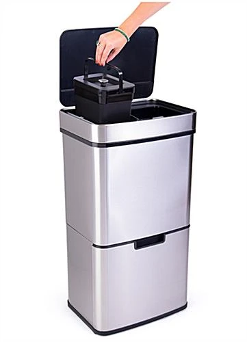Trash Receptacle With 11 Gallon Bin, Motion Sensor W/ Multi-Purpose Drawer - Silver 7 Trash Receptacle With 11 Gallon Bin, Motion Sensor W/ Multi-Purpose Drawer - Silver - Image 5