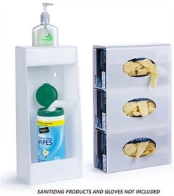 Acrylic Supply Dispenser, Wall Mount, Holds Sanitizer, Wipes, 3 Glove Boxes - White -LuxeDisplay Shop fghsgbwhs.ra2 preview