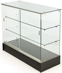 Retail Counter W/ Frameless Tempered Glass Design, 2 Fixed Shelves & Black Base -LuxeDisplay Shop frc4blkkd.ra1 preview