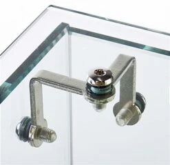 Retail Counter W/ Frameless Tempered Glass Design, 2 Fixed Shelves & Black Base -LuxeDisplay Shop frc4blkkd.ra3 preview