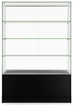 48" Glass Display Case W/ Sliding Doors, Base Cabinets, Frameless - Black -LuxeDisplay Shop frchvwbk.ra2 preview