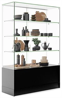 48" Glass Display Case W/ Sliding Doors, Base Cabinets, Frameless - Black