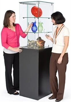 Display Case W/ Tempered Glass Frameless Top, Black Cabinet Base & Locking Door -LuxeDisplay Shop frctwrbk.ra4 preview