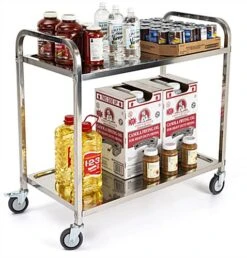 37.25 X 36.5 Service Cart, 2 Tiers, Stainless Steel, Locking Wheels - Silver -LuxeDisplay Shop fssscart1.ra2 preview