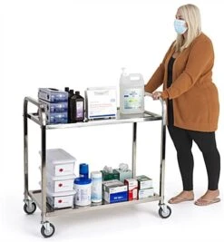 37.25 X 36.5 Service Cart, 2 Tiers, Stainless Steel, Locking Wheels - Silver -LuxeDisplay Shop fssscart1.ra3 preview