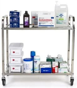 37.25 X 36.5 Service Cart, 2 Tiers, Stainless Steel, Locking Wheels - Silver
