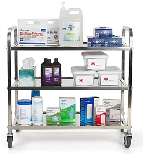 37.25 X 36.5 Service Cart, 3 Tiers, Stainless Steel, Locking Wheels - Silver 5 37.25 X 36.5 Service Cart, 3 Tiers, Stainless Steel, Locking Wheels - Silver - Image 3