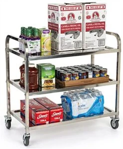 37.25 X 36.5 Service Cart, 3 Tiers, Stainless Steel, Locking Wheels - Silver