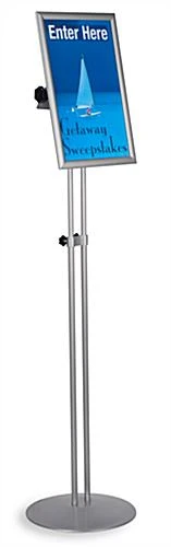 11 X 17 Menu Floor Stand, Snap Open, Tilting, Adjustable Height - Silver