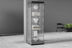 24” Display Case W/ LED Lights, Frameless, Hinged Door, Ships Assembled - Black -LuxeDisplay Shop gtap24ledb.ra6 preview