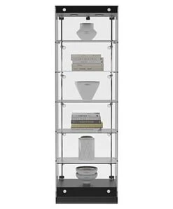 24” Display Case W/ LED Lights, Frameless, Hinged Door, Ships Assembled - Black -LuxeDisplay Shop gtap24ledb.ra7 preview